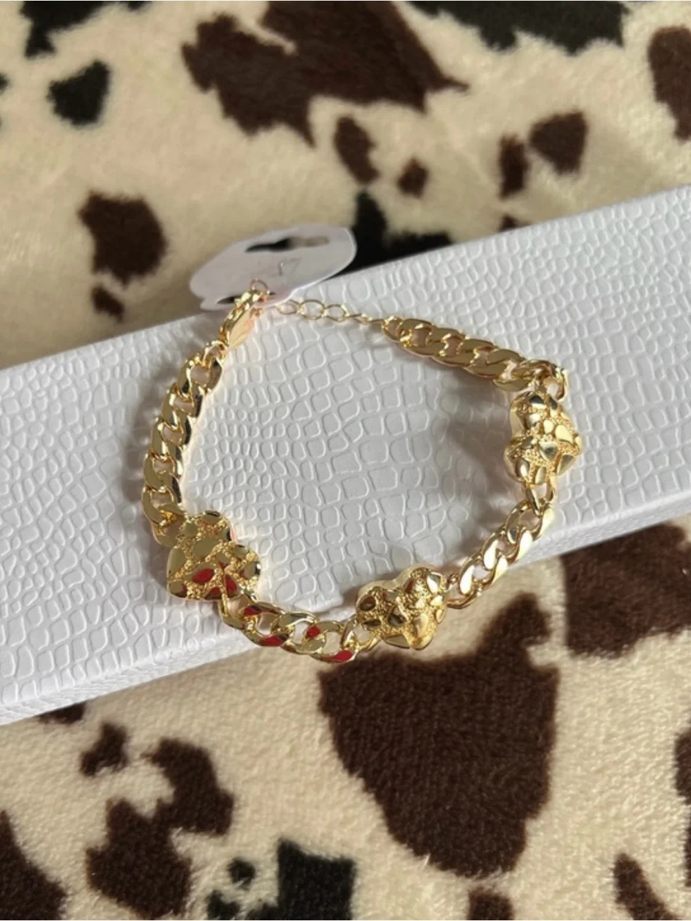 Gold-plated nugget Heart Link Bracelet - Women Jewelry